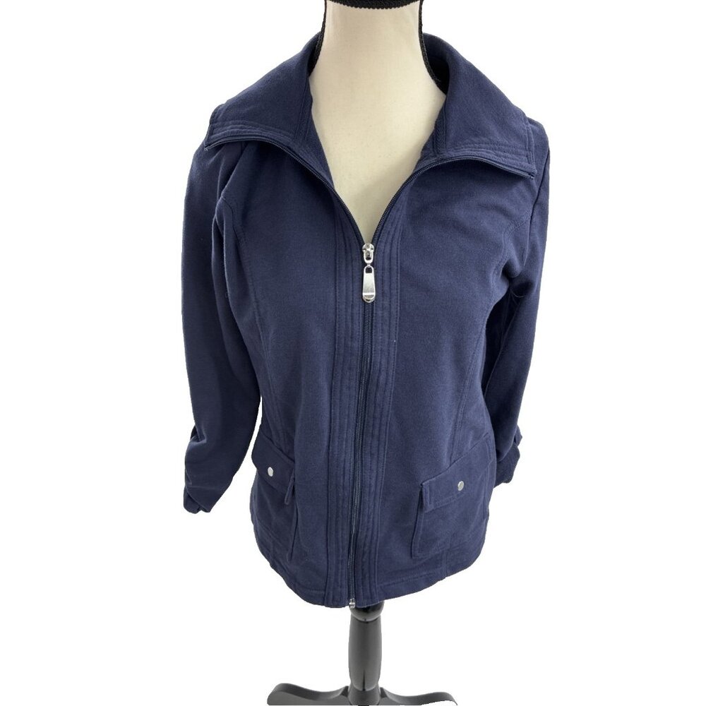 Croft & Barrow Womens M Petite Navy Full Zip Jacket Casual Pockets Midweight